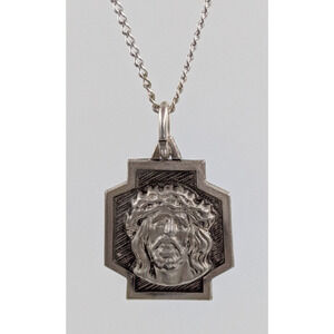 Vintage Sterling Silver Jesus Christ Face Head Pendant & Necklace Chain Set 18"